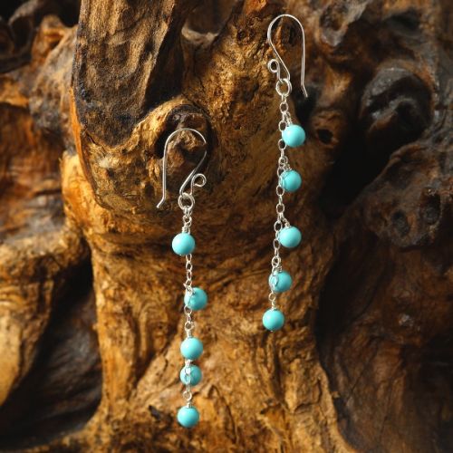 Handmade sterling silver Turquoise dangly earrings, perfect for the Christmas party season